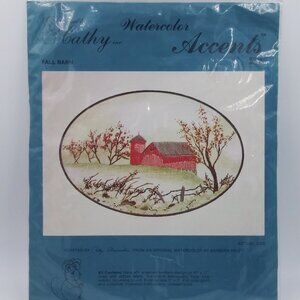 Vtg Crewel by Cathy Watercolor Accents Fall Barn
